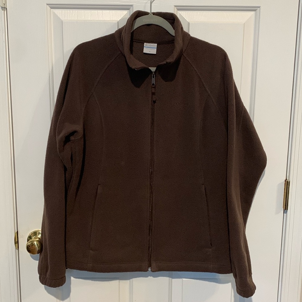 Columbia Micro Fleece Jacket Dark Brown with Zipper Pockets Size XL